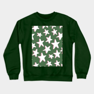 White, Pink and Green Stars Pattern Crewneck Sweatshirt